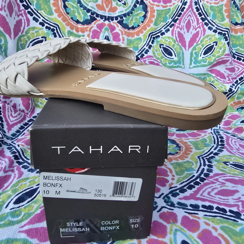 Tahari Cream Braided Slide Sandals for Women - Picture 7 of 8